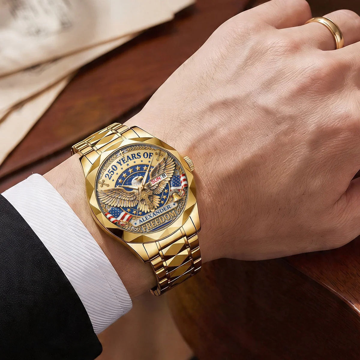 Custom Patriotic Wrist Watch - Personalized USA 250th Anniversary Gift - 250 Years Of Freedom