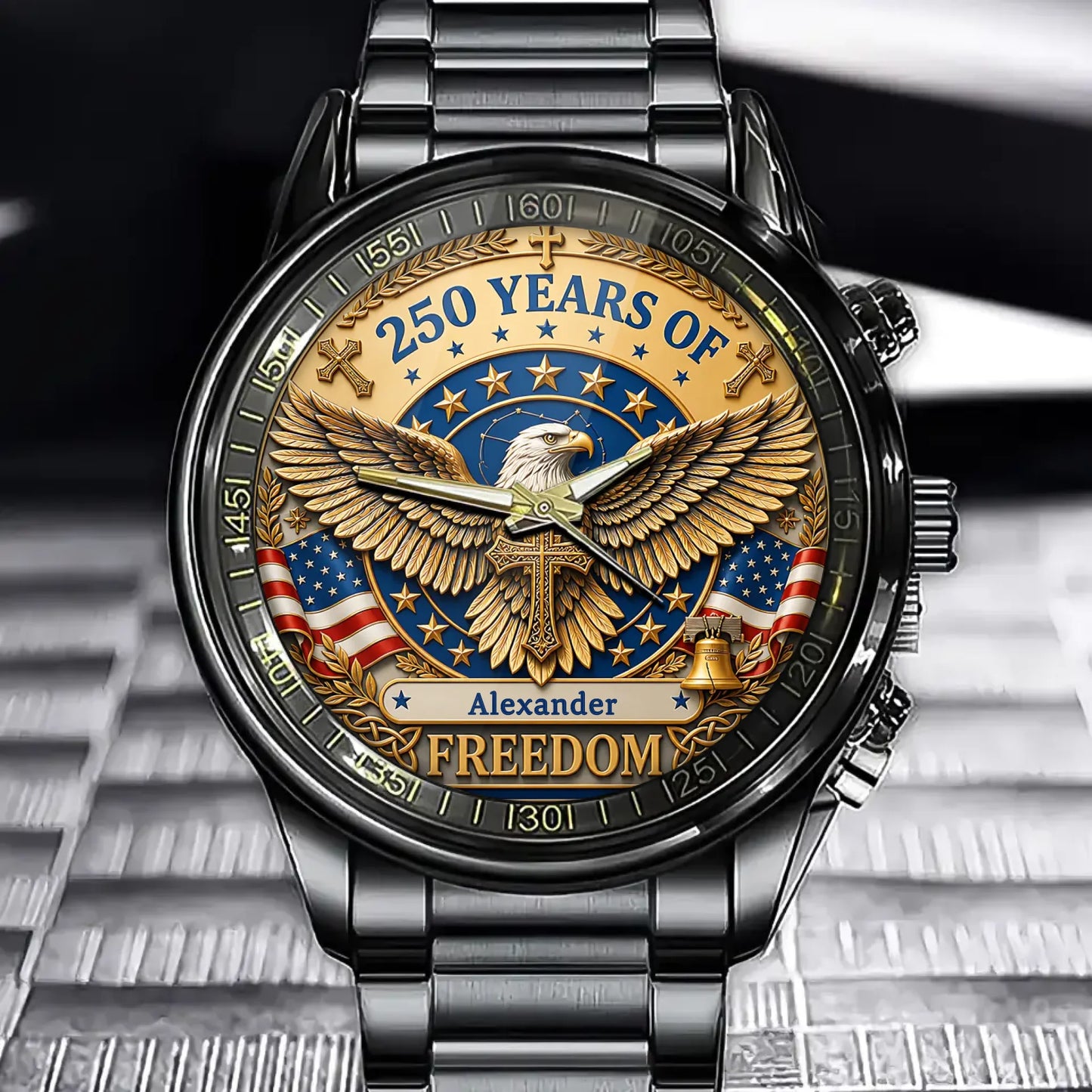 Custom Patriotic Wrist Watch - Personalized USA 250th Anniversary Gift - 250 Years Of Freedom