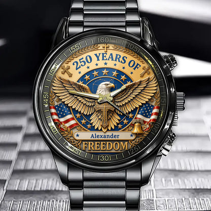 Custom Patriotic Wrist Watch - Personalized USA 250th Anniversary Gift - 250 Years Of Freedom
