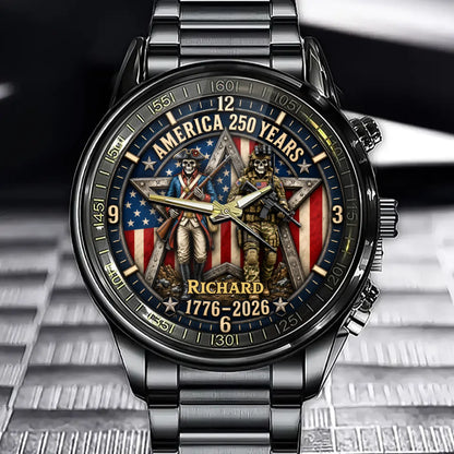 Personalized America 250th Anniversary Watch – Custom Name Veteran Tribute Gift for Him