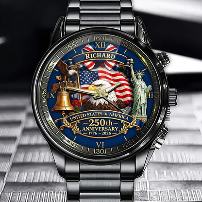 Custom Eagle Liberty Watch - Personalized Name America 250th Birthday Gift