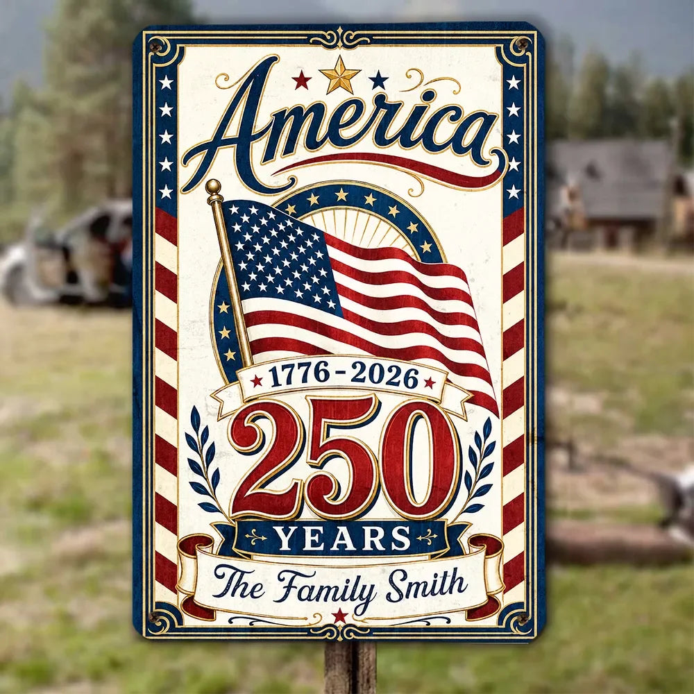 Custom Patriotic Metal Sign - Personalized Family Name Decor - 250 Years Of America