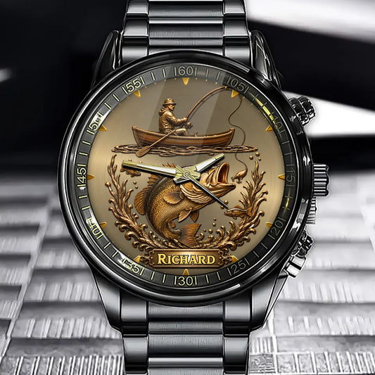 Custom Bass Fishing Watch - Personalized Gift for Fisherman, Dad or Husband