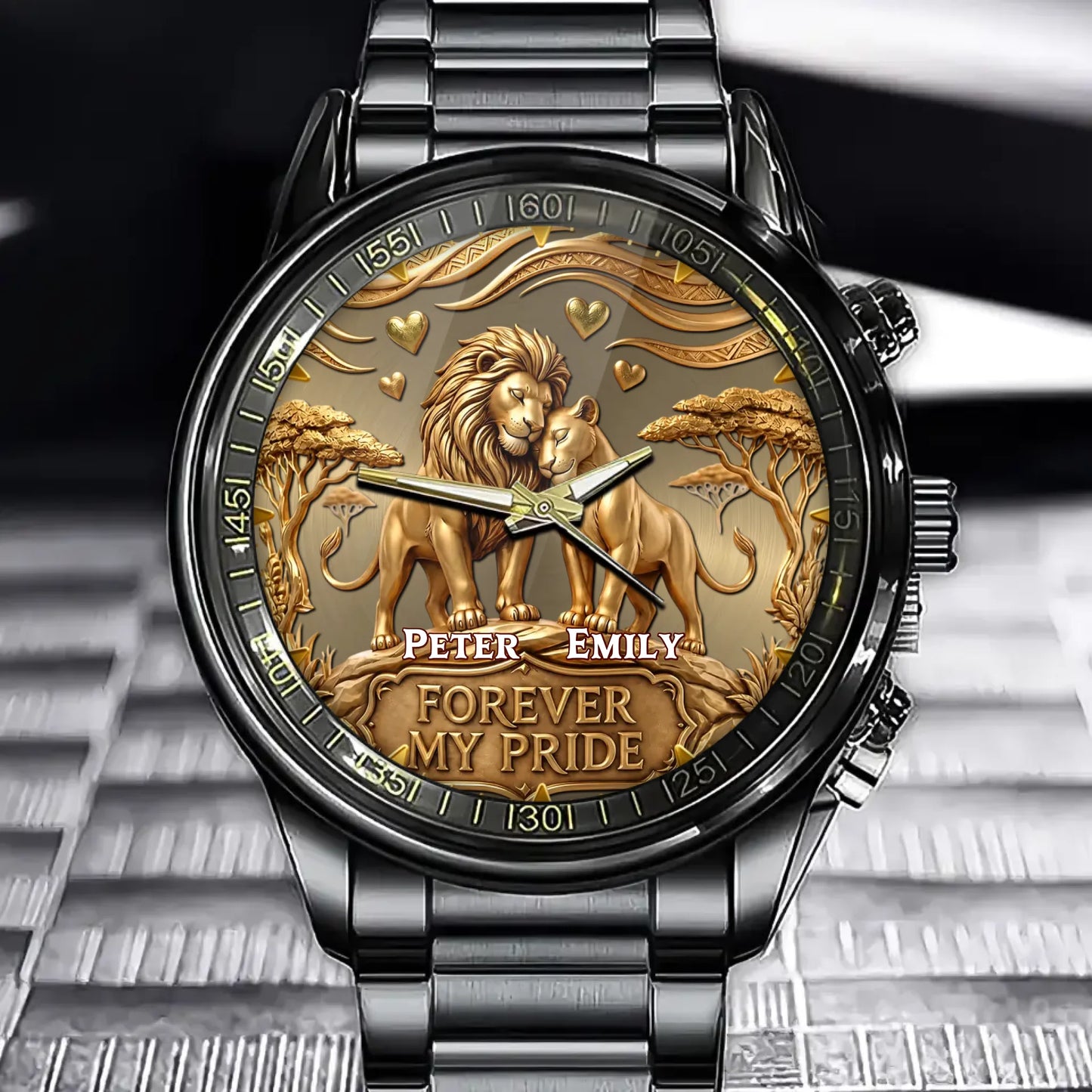 Custom Watch - Personalized Golden Lion Couple Gifts For Husband, Wife - Forever My Pride