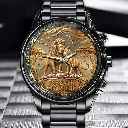 Custom Watch - Personalized Golden Lion Couple Gifts For Husband, Wife - Forever My Pride