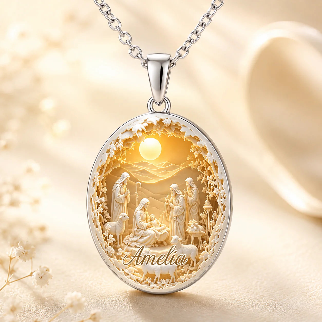 Personalized Catholic Virgin Mary Necklace – Custom Name Teardrop Pendant