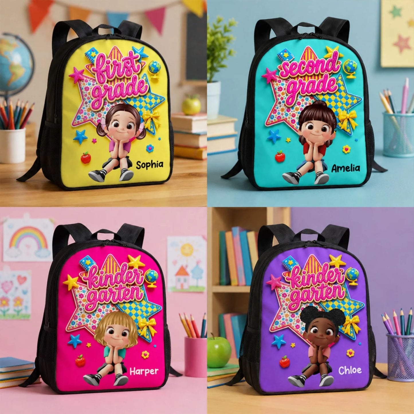 Cute Little Girl Custom Grade - Personalized Backpa (7)