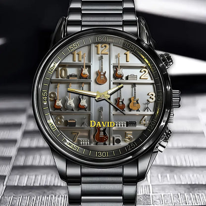 Personalized Musical Gear Watch - Guitar Collection Themed Dial And  Custom Name Option
