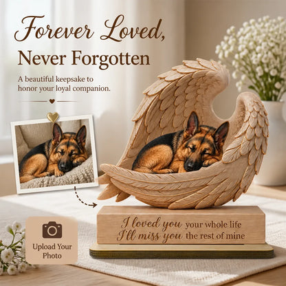 Custom Pet Loss Wooden Plaque - Personalized Pet Photo Angel Wings Memorial Gift