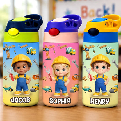 Custom Kids Insulated Water Bottle - Personalized Back To School Gifts For Kids - Explore The World