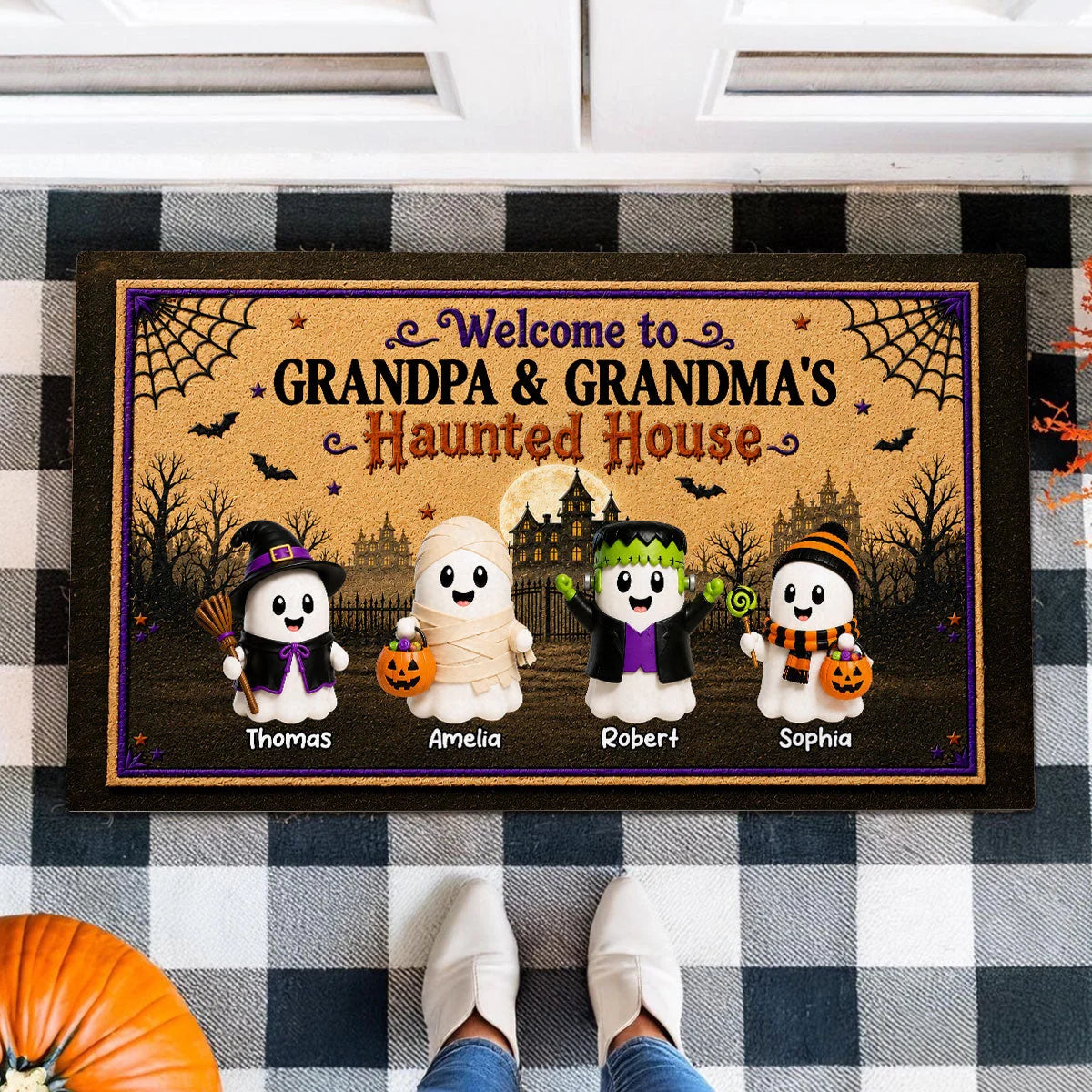 Custom Spooky Halloween Grandparents House Doormat - Personalized Grandkid Name Gift For Grandma Grandpa