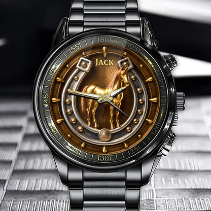 Custom Horse & Horseshoe Watch - Personalized Lucky Gift For Horse Lovers