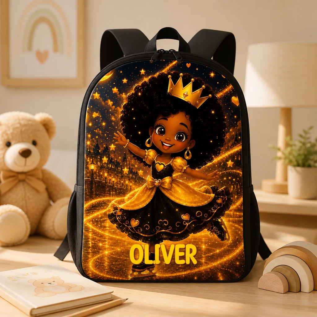 Custom Black Princess Backpack - Personalized School Gifts For Girls, Daughters & Granddaughters - Dream Big, Shine Bright