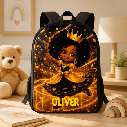 Custom Black Princess Backpack - Personalized School Gifts For Girls, Daughters & Granddaughters - Dream Big, Shine Bright