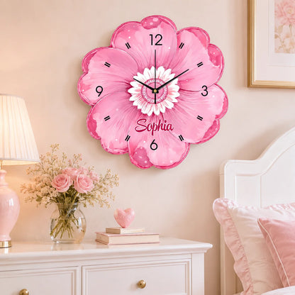 Custom Wooden Flower Wall Clock - Personalized Home Decor Gift For Women - Blooming Every Hour
