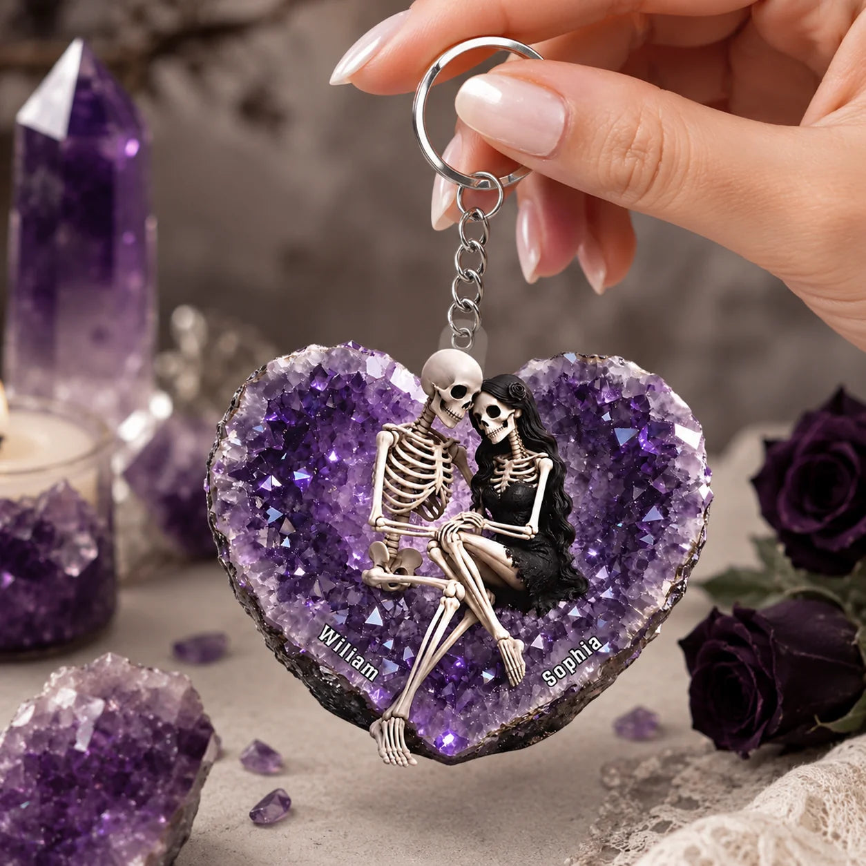 Custom Skeleton Couple Keychain - Personalized Halloween Gifts For Couples - Till Death Do Us Part