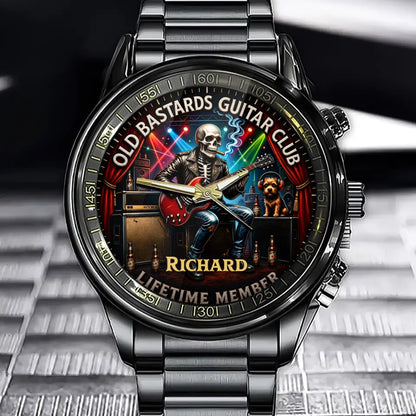 Custom Old Bastards Guitar Club Watch - Personalized Rock Guitarist Gifts for Men