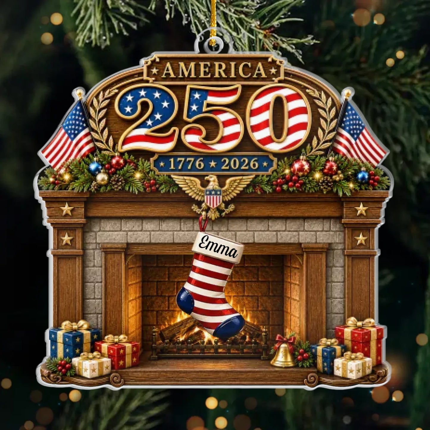 Custom Acrylic Ornament - Personalized America 250th Anniversary Christmas Gifts For Mom, Dad, Brother, Sister - Festive Patriotic Vibes