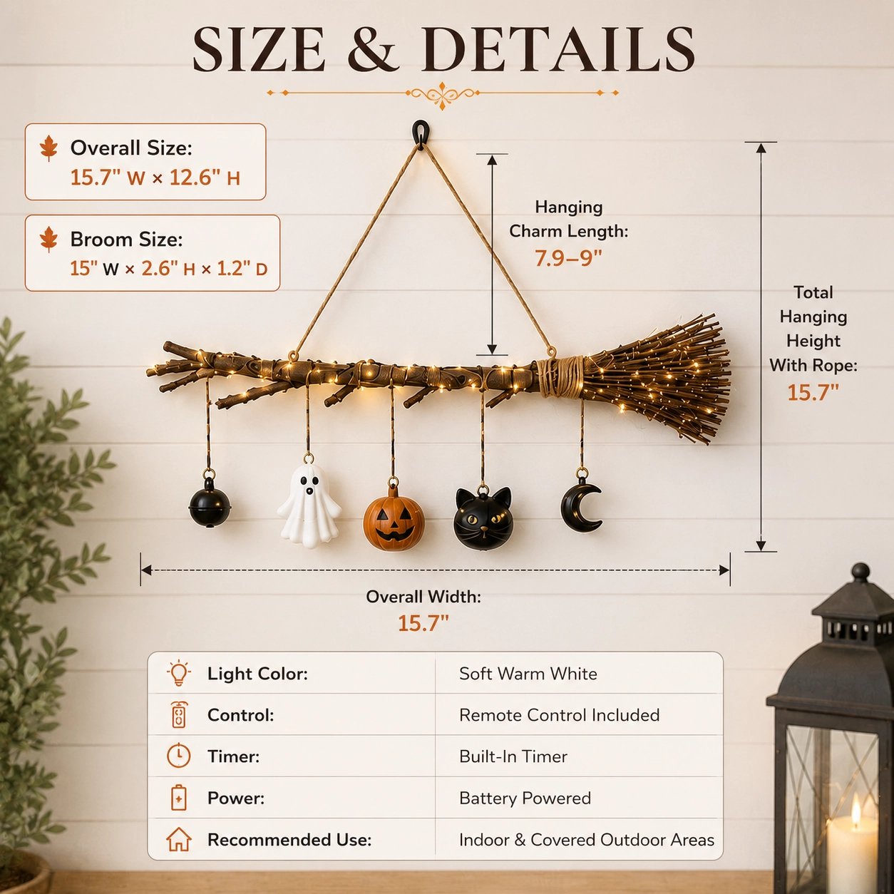 🔥 Limited-Time 50% OFF + Free Shipping 🍂 Lighted Fall Broom Wall Hanging – Cozy Halloween & Autumn Decor