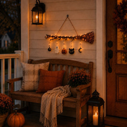 🔥 Limited-Time 50% OFF + Free Shipping 🍂 Lighted Fall Broom Wall Hanging – Cozy Halloween & Autumn Decor