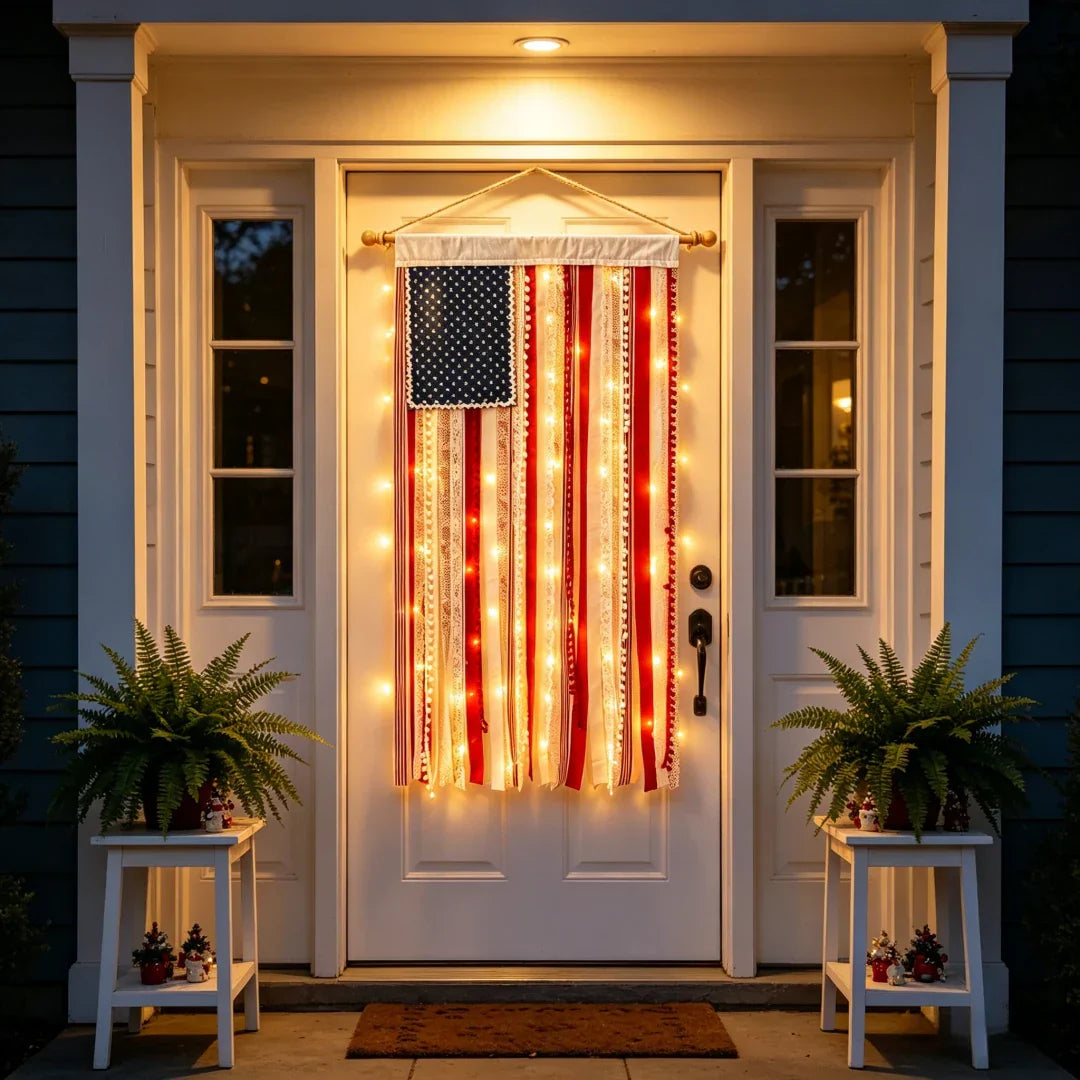 50% OFF🔥4 x 2.3 Ft Lighted Rag American Flag Banner - 🎆 USA 250th Celebration
