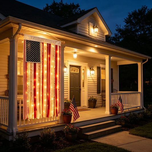 50% OFF🔥4 x 2.3 Ft Lighted Rag American Flag Banner - 🎆 USA 250th Celebration