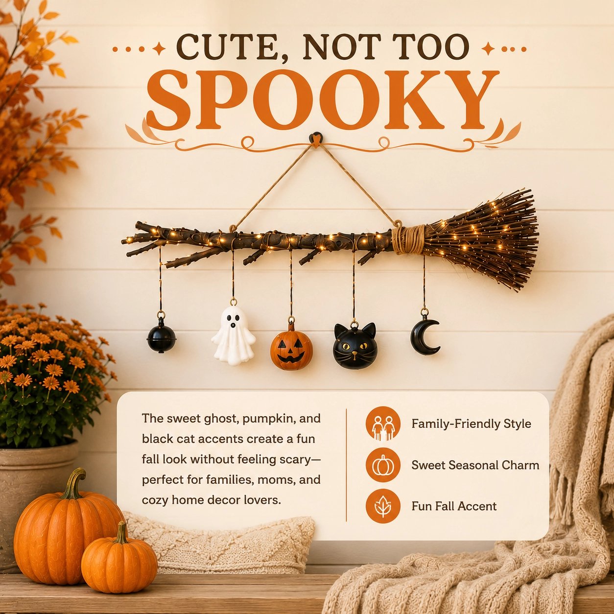 🔥 Limited-Time 50% OFF + Free Shipping 🍂 Lighted Fall Broom Wall Hanging – Cozy Halloween & Autumn Decor