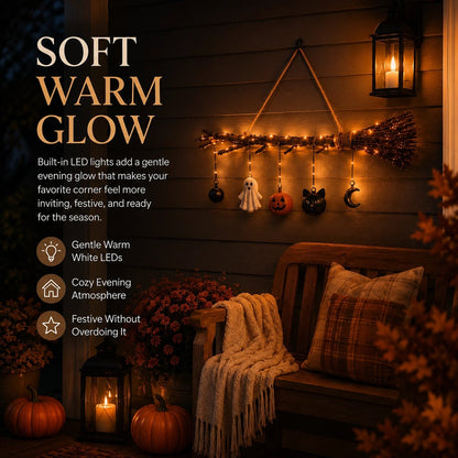 🔥 Limited-Time 50% OFF + Free Shipping 🍂 Lighted Fall Broom Wall Hanging – Cozy Halloween & Autumn Decor