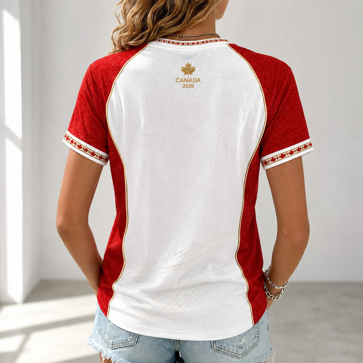 Women's Canada 2026 Soccer Fan Shirt - Maple Leaf V-Neck Game Day Casual Tee
