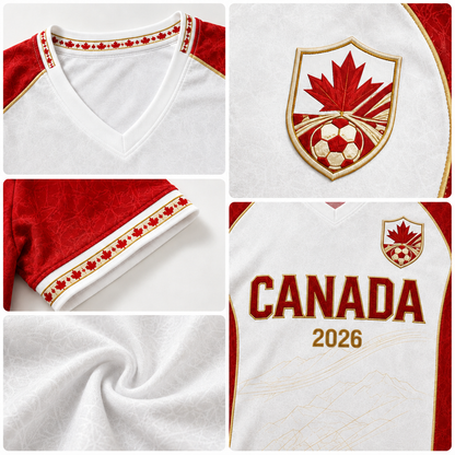 Women's Canada 2026 Soccer Fan Shirt - Maple Leaf V-Neck Game Day Casual Tee
