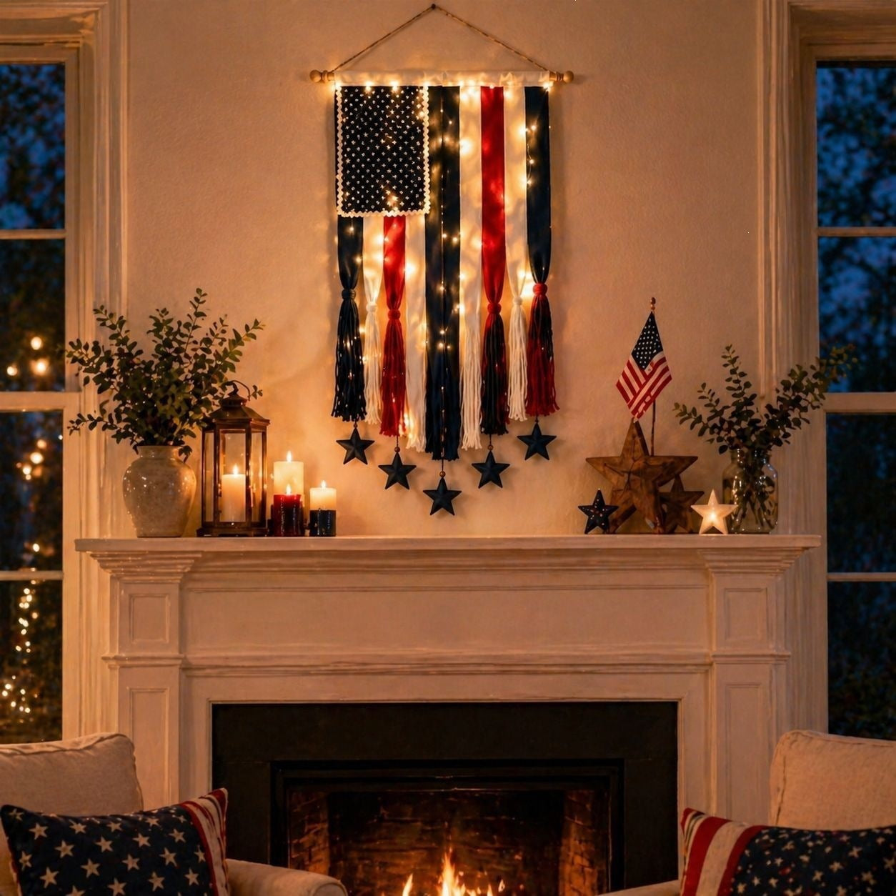 50% OFF🔥4 x 2.3 Ft Lighted Rag American Flag Banner - 🎆 USA 250th Celebration